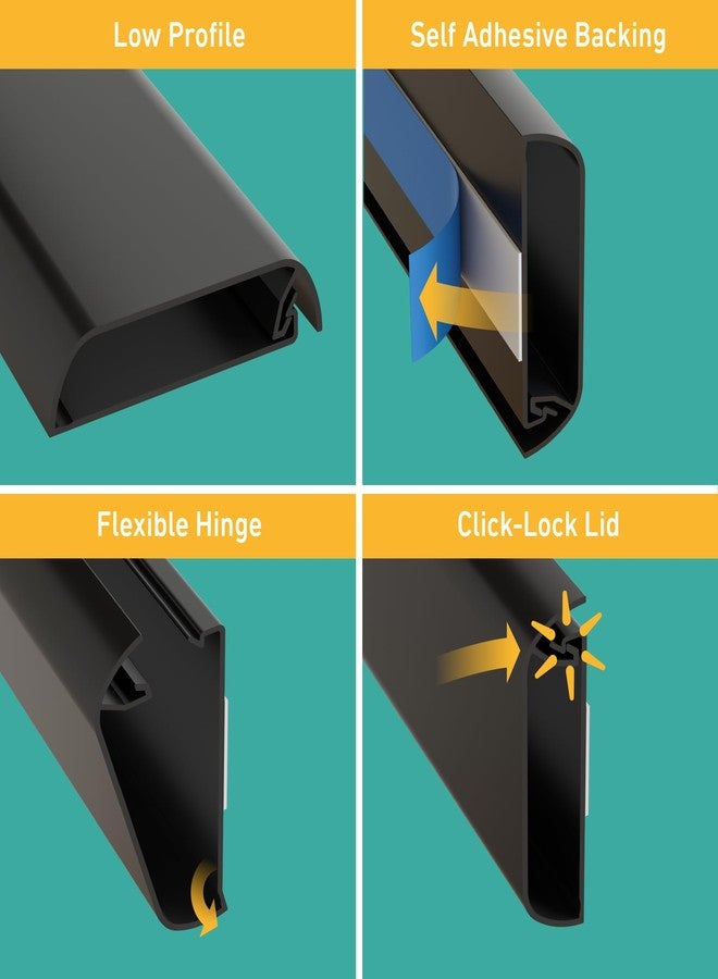 D-Line TV Wall Mount Cord Hider, Hide Mounted TV Cables, Wire Covers, Self Adhesive Cover for Cords, Paintable, Low Profile, Seamless Cable Raceway - 2X 2.36in W x 0.59in H x 15.7in L - Black - Image 2